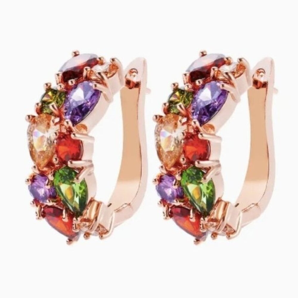 14k Rose Gold Plated Sterling Silver Diamond Hoop Earrings